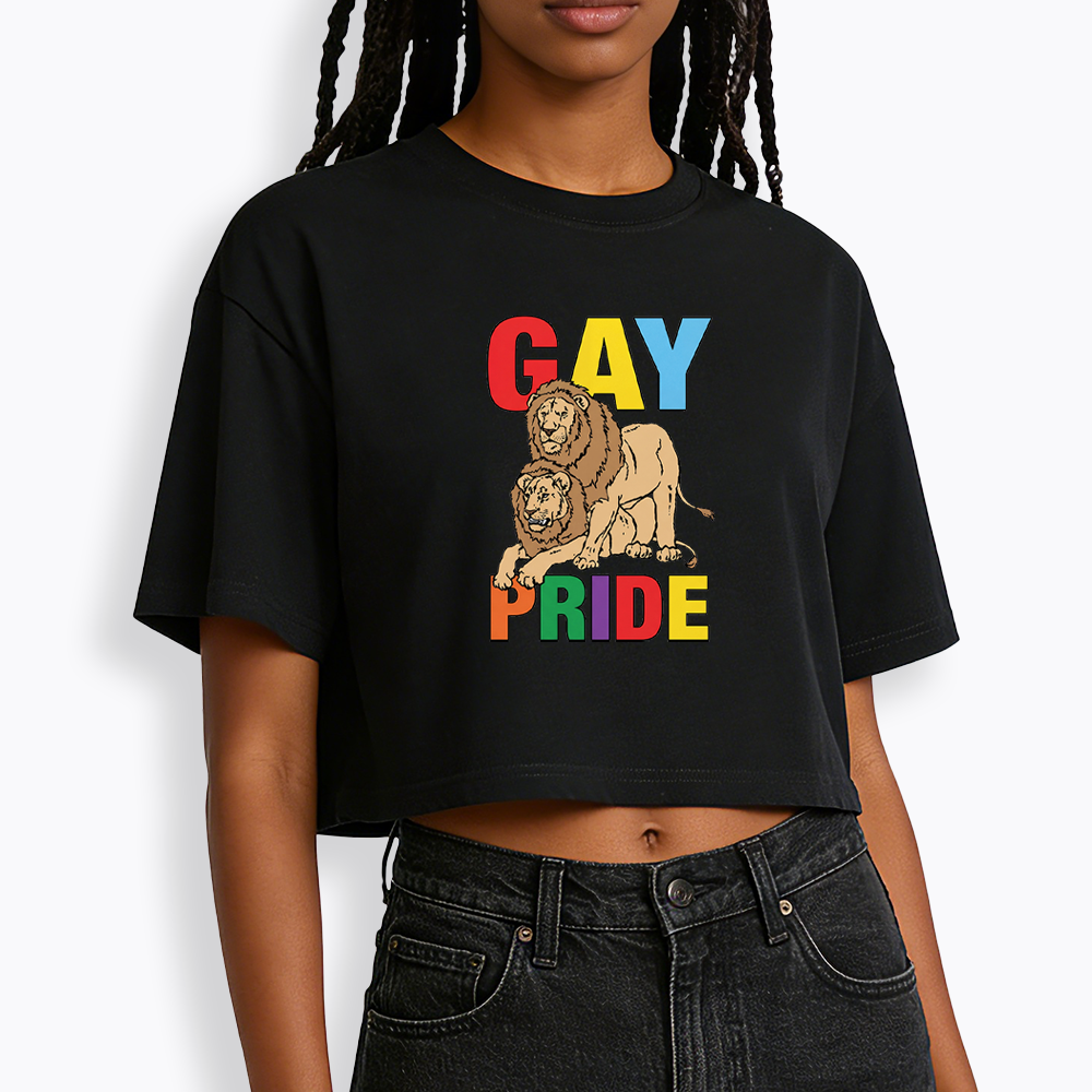 Funny Gay Pride Lion  Cropped T-Shirt