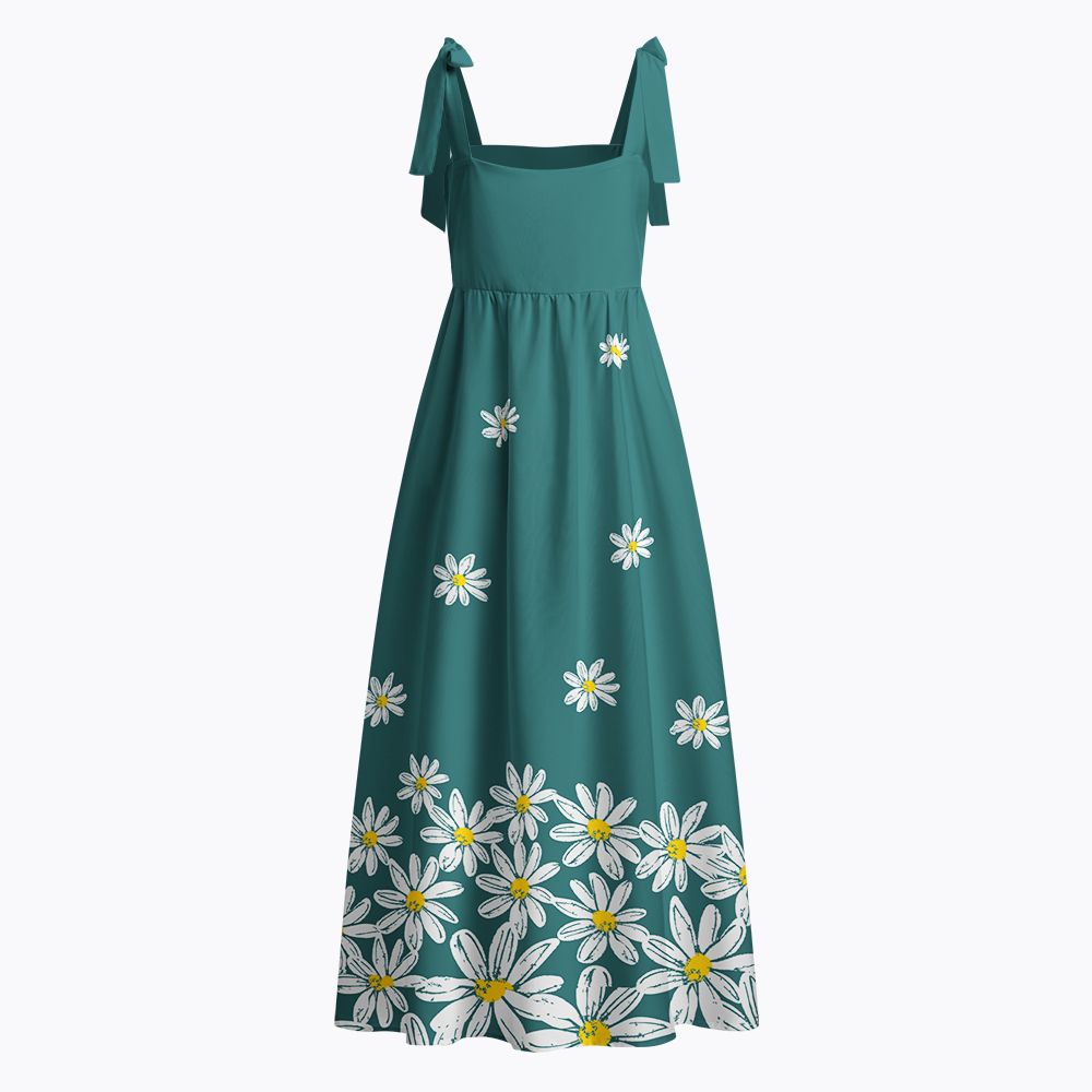 Floral Daisy Tie Shoulder Maxi Dress