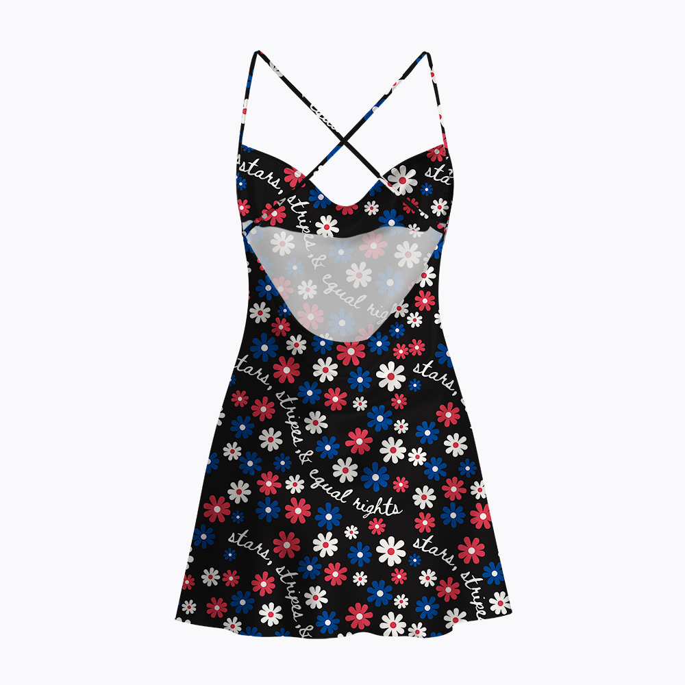 Funny 4th of July Satin Cross Back Mini Dresses