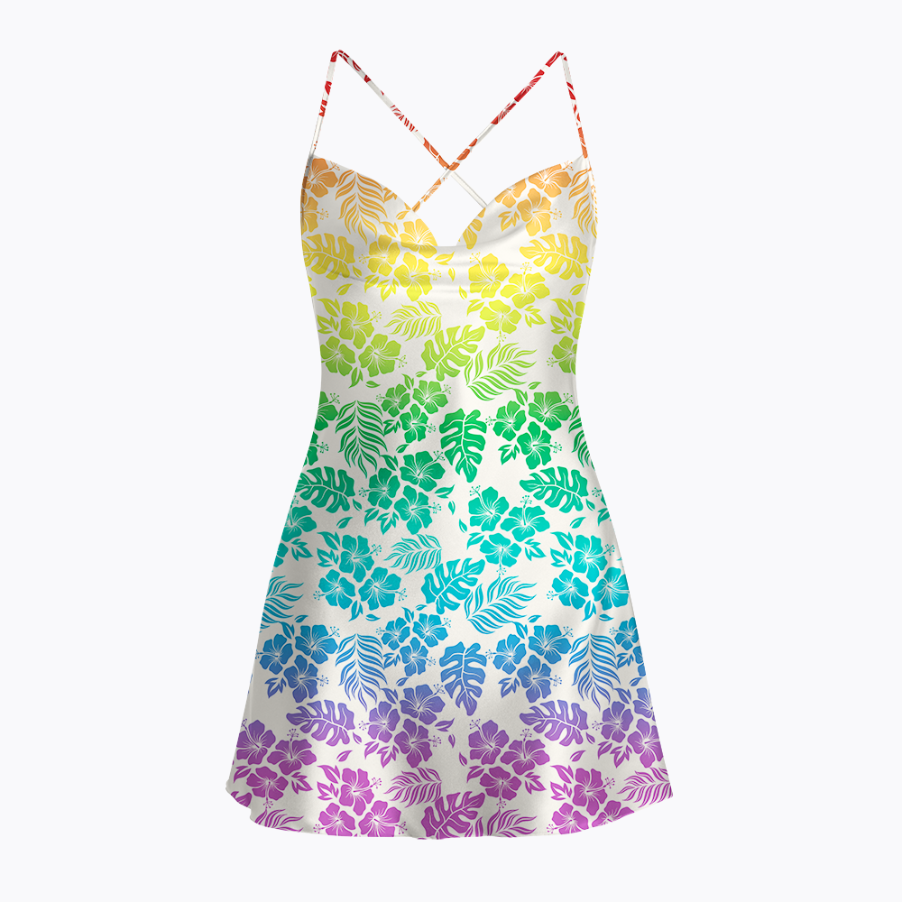 LGBT Hibiscus Satin Cross Back Mini Dresses