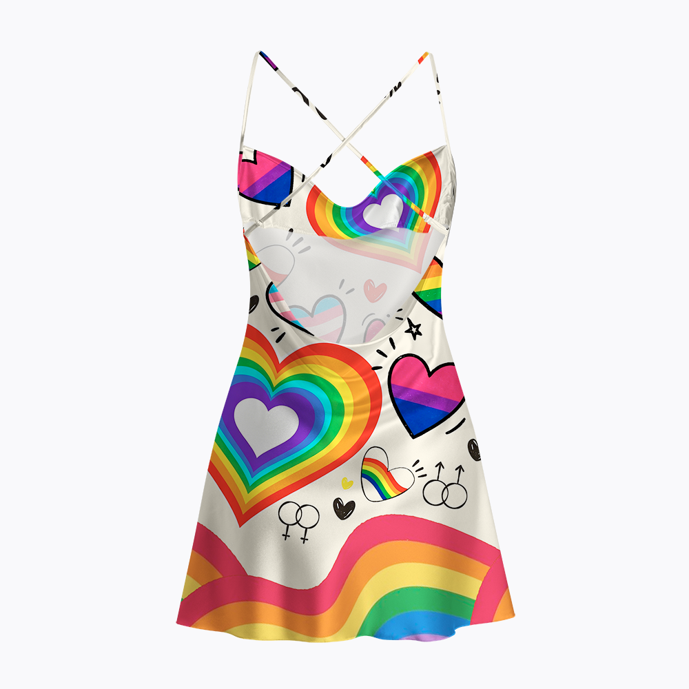 Love Wins Pride Satin Cross Back Mini Dresses