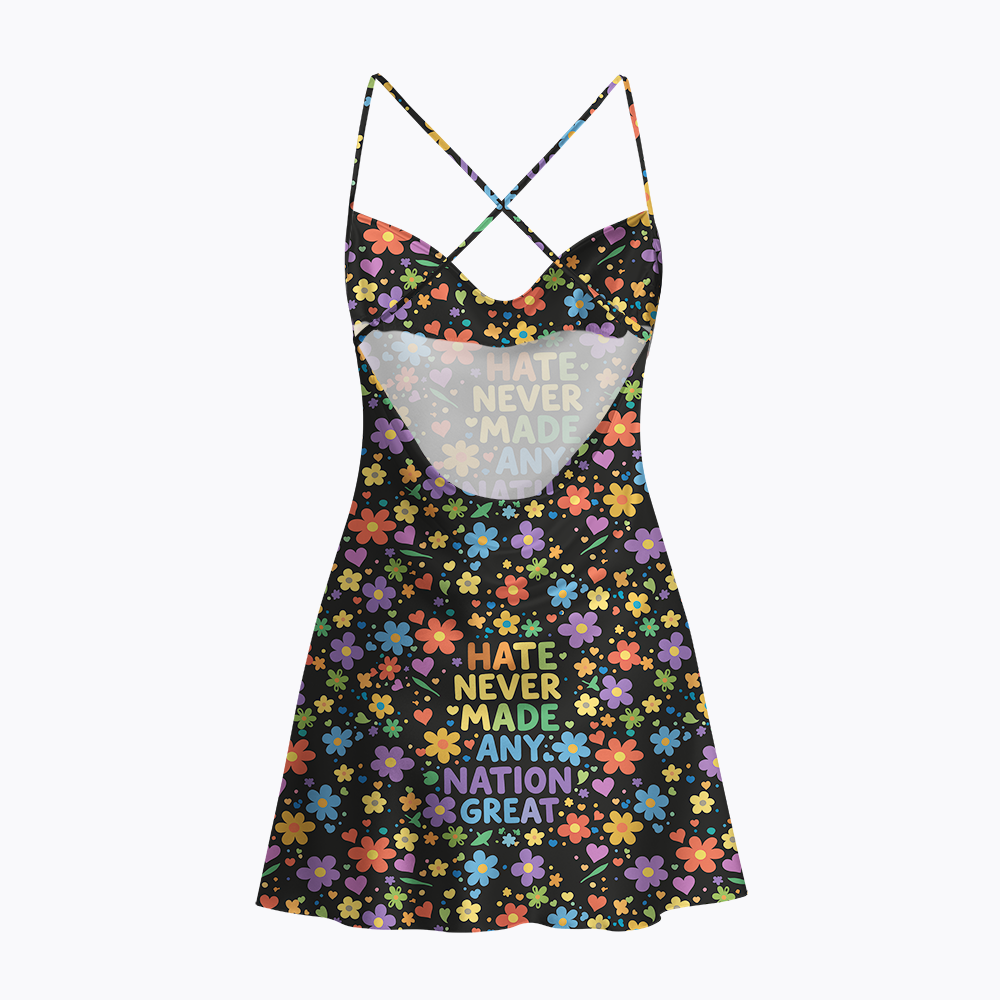 Hate Never Made Any Nation Great Satin Cross Back Mini Dresses
