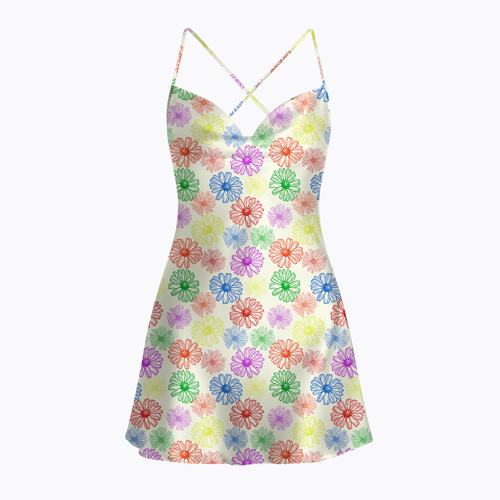 Charming Daisy Field Satin Cross Back Mini Dresses