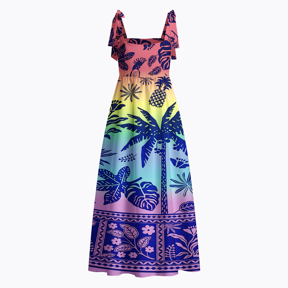 Tropical Botanical Rainbow LGBTQ Tie Shoulder Maxi Dress