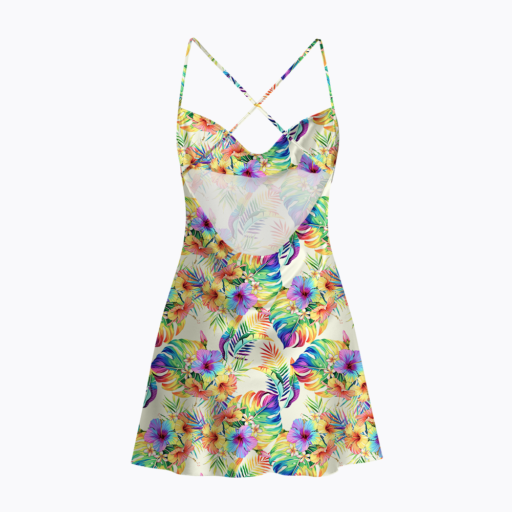 Tropical Floral Pride Month Satin Cross Back Mini Dresses