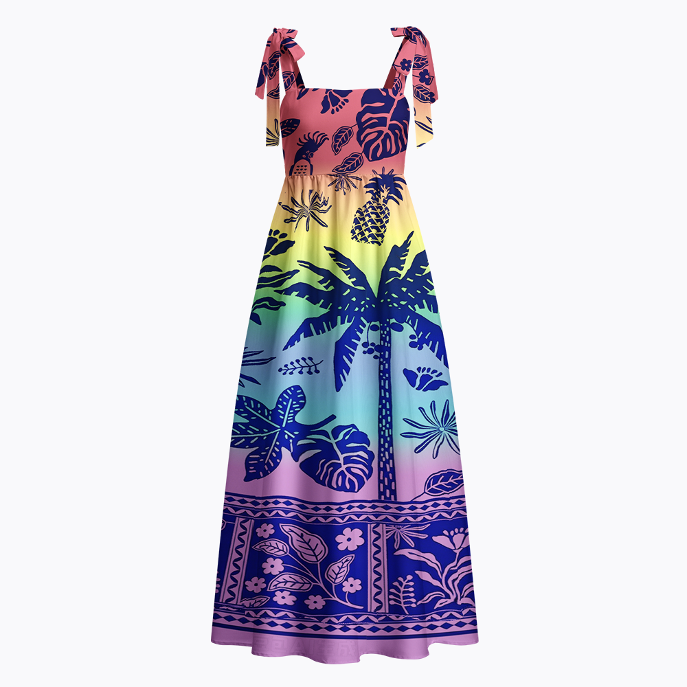 Tropical Botanical Rainbow LGBTQ Tie Shoulder Maxi Dress