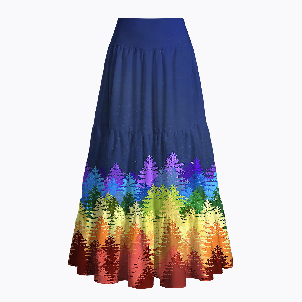 Gradient Rainbow Forest Starry Night Maxi Skirt