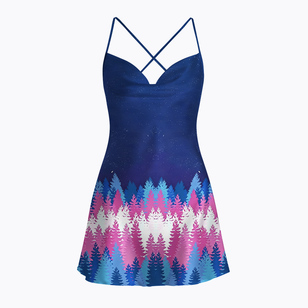 LGBTQ Night Forest Pastel Satin Cross Back Mini Dresses