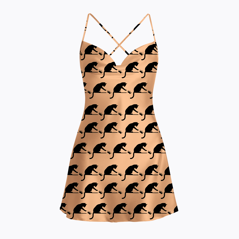 No Kings Cat Funny Satin Cross Back Mini Dresses