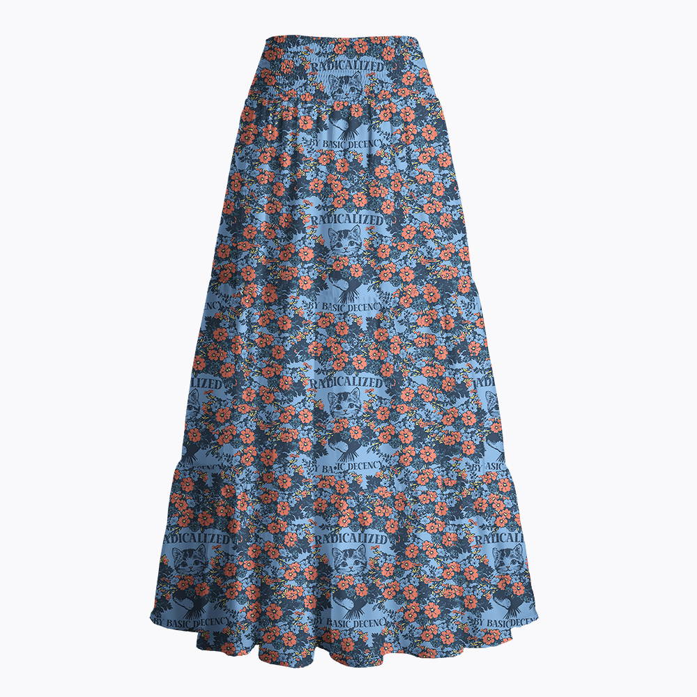 Radicalized By Basic Decency Cat Floral Feminist Maxi Skirt
