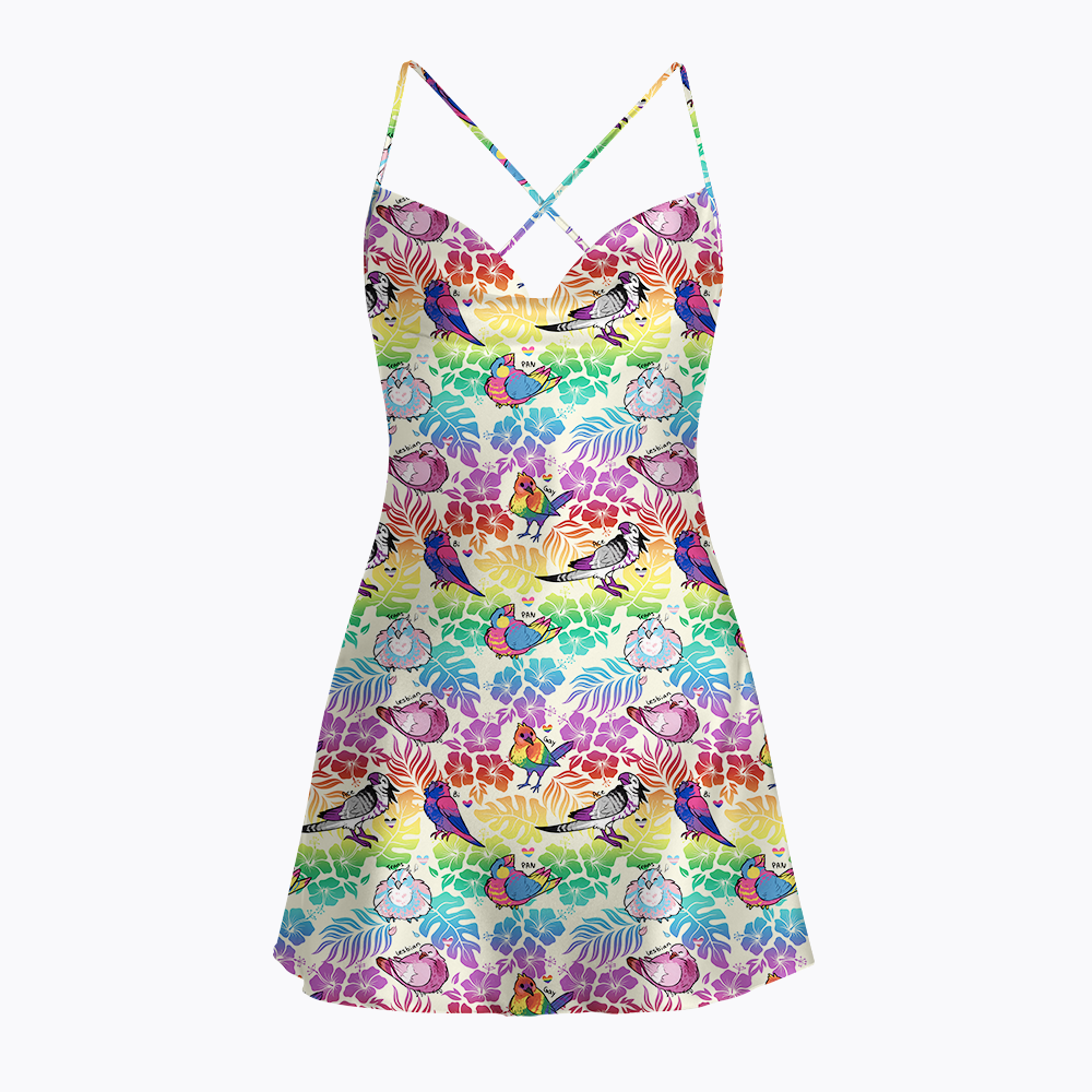 Hibiscus Happy Pride Month with Pride Birds Satin Cross Back Mini Dresses