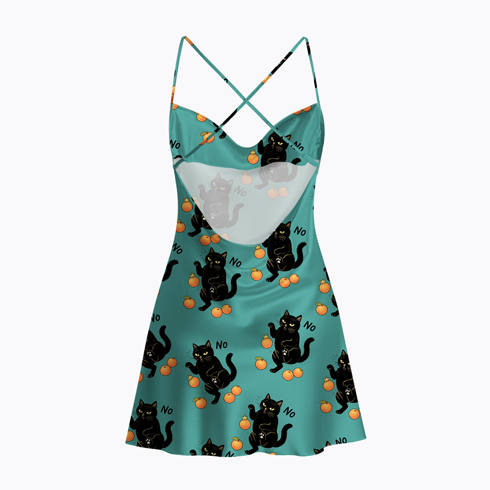 No Kings Black Cat Satin Cross Back Mini Dresses