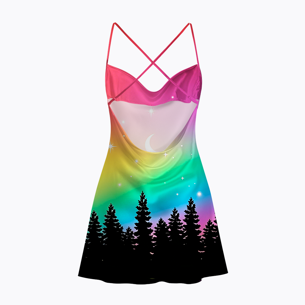  LGBTQ Pride Flag Aesthetic Satin Cross Back Mini Dresses