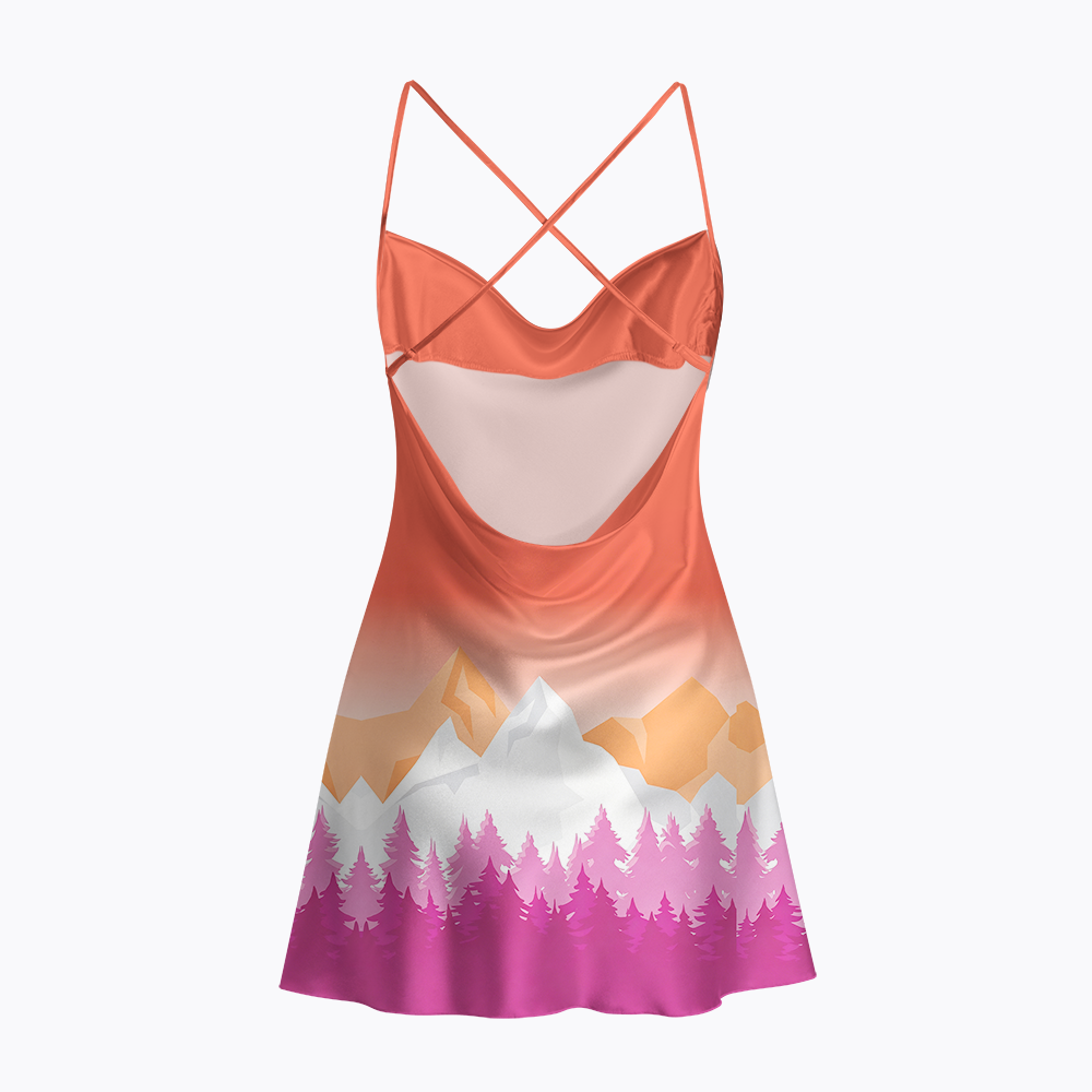 Ombre Mountain Lesbian Satin Cross Back Mini Dresses