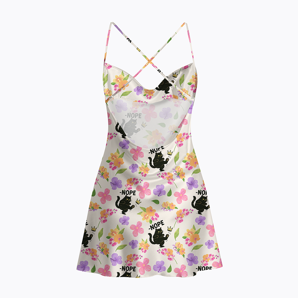 No Kings in America Black Cat Satin Cross Back Mini Dresses