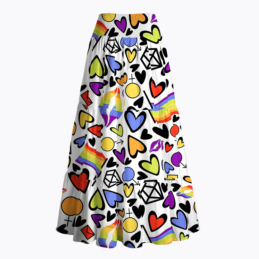 Rainbow Pride Love & Hearts Doodle Maxi Skirt