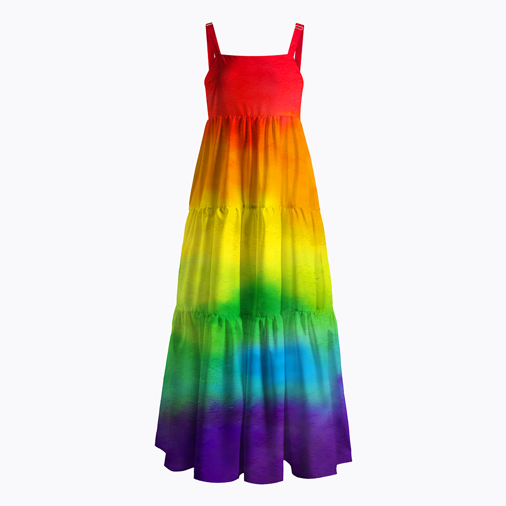 Soft Rainbow Watercolor Maxi Dress