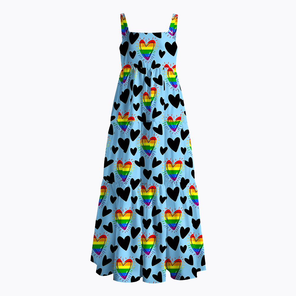 Rainbow Flag Symbols & Hearts Maxi Dress
