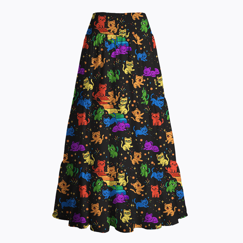 Gay Pride Kawaii Cat Maxi Skirt