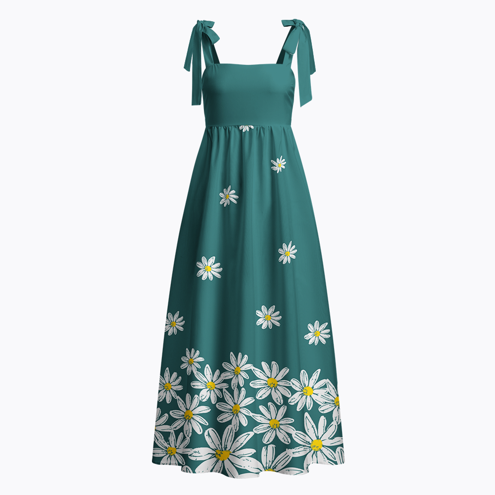 Floral Daisy Tie Shoulder Maxi Dress