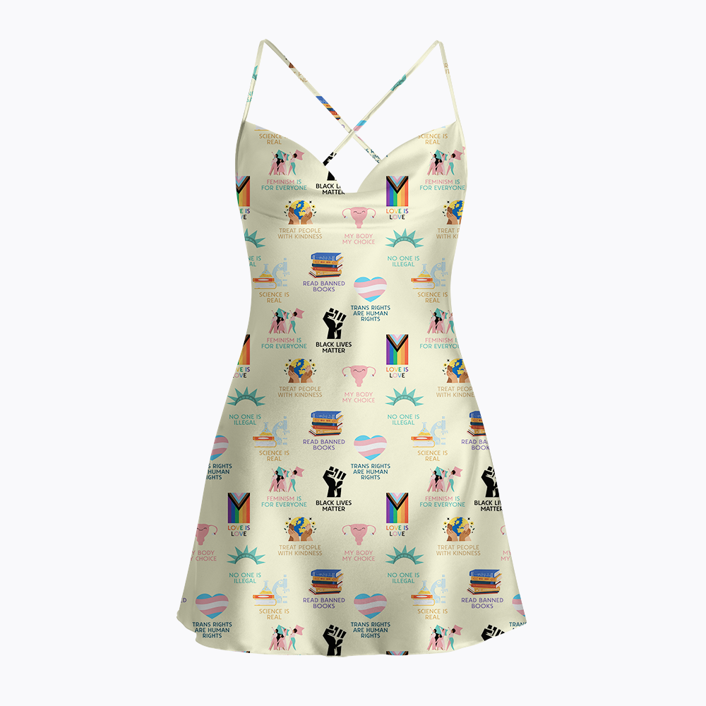 Big Fan Of Human Rights Equality Satin Cross Back Mini Dresses