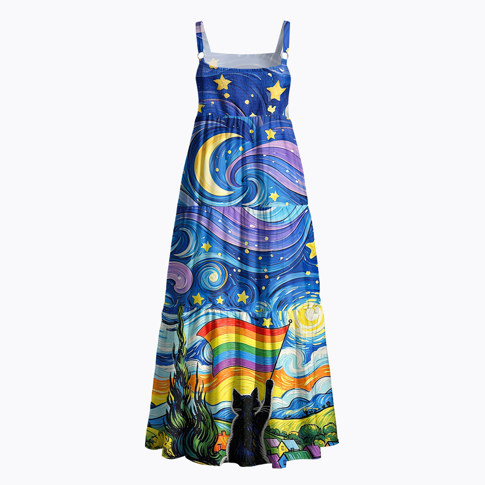 LGBTQ Star Night Impressionist Cat Maxi Dress