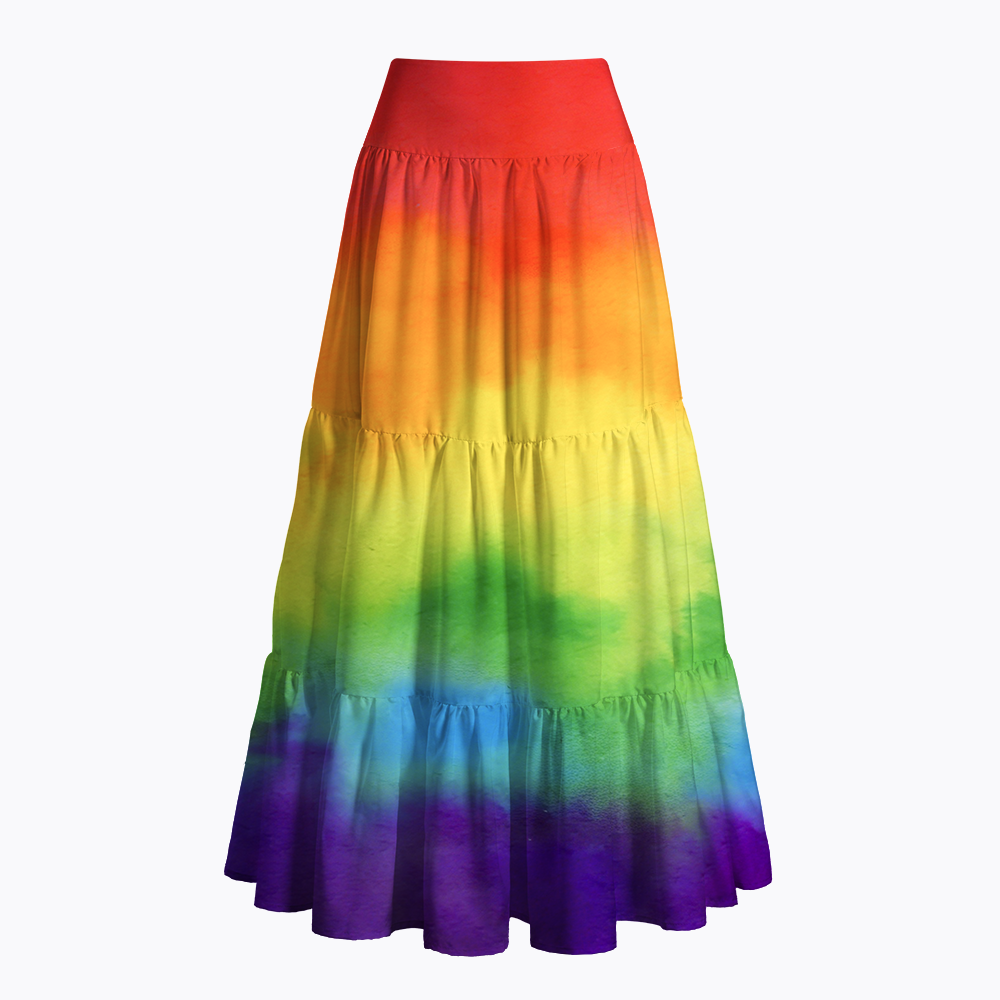 Soft Rainbow Watercolor Maxi Skirt