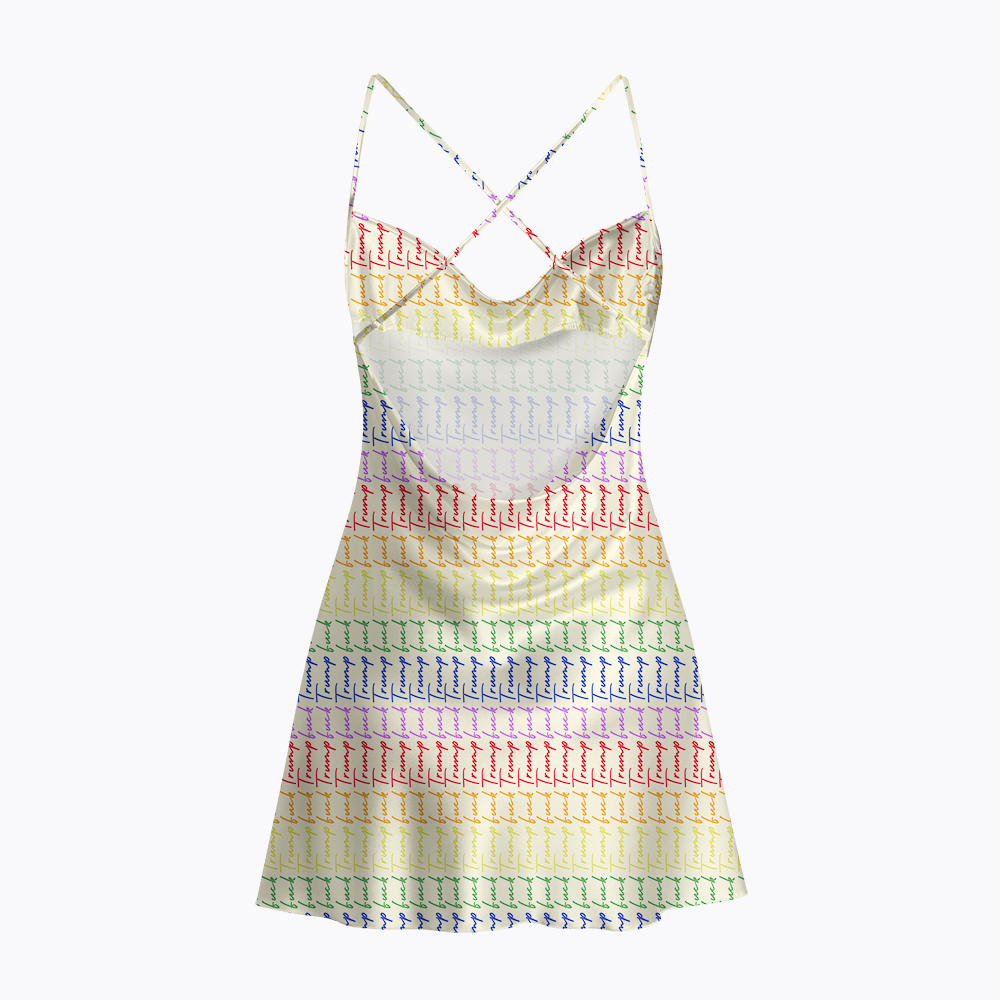 Rainbow Pattern Satin Cross Back Mini Dresses