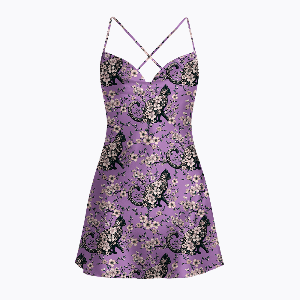 Cat Lover Subtle Satin Cross Back Mini Dresses
