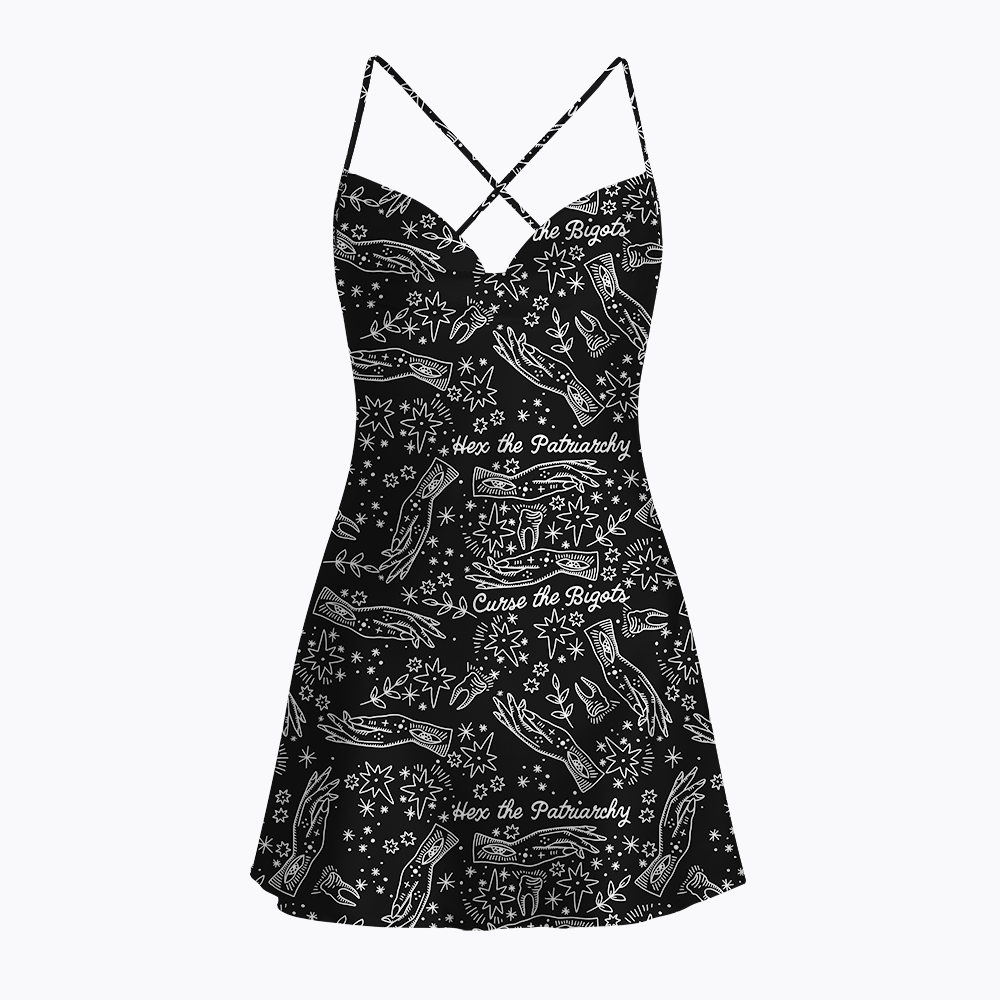 Hex The Patriarchy Curse The Bigots Satin Cross Back Mini Dresses