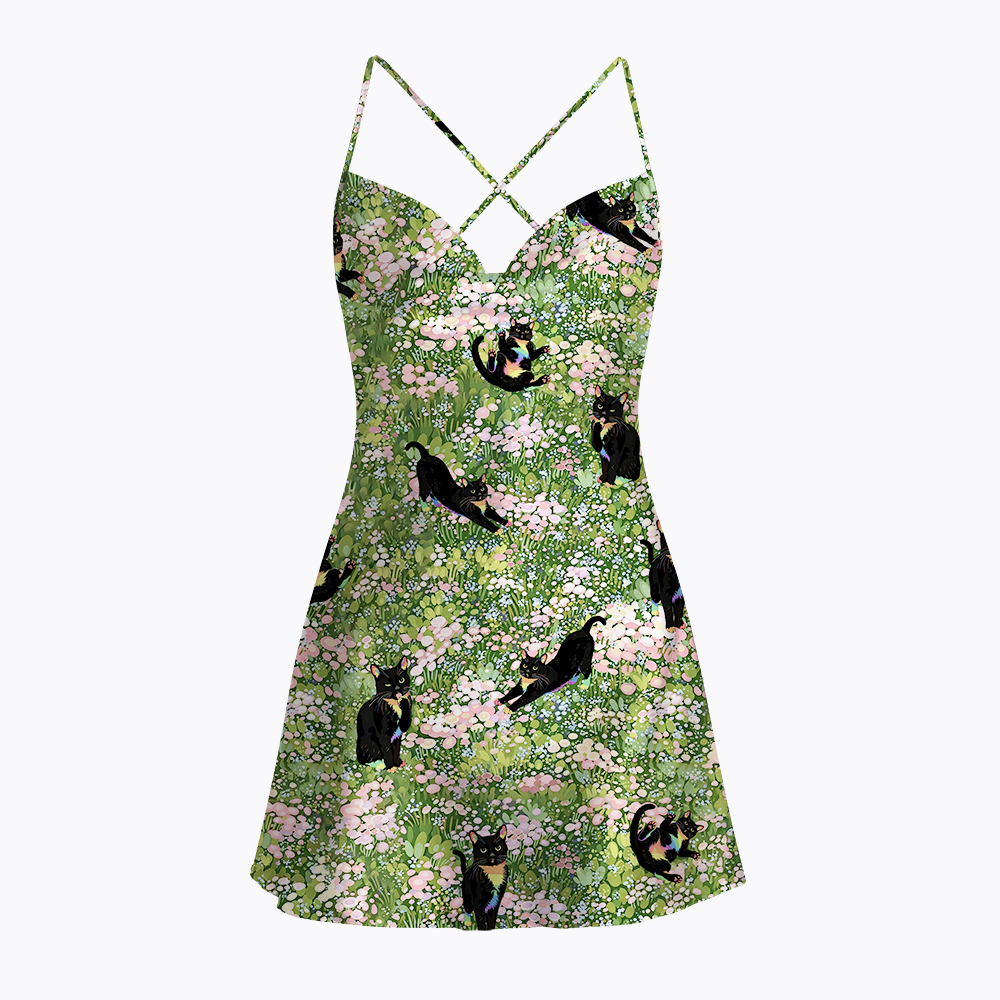 LGBTQ Pride Tuxedo Cat Satin Cross Back Mini Dresses