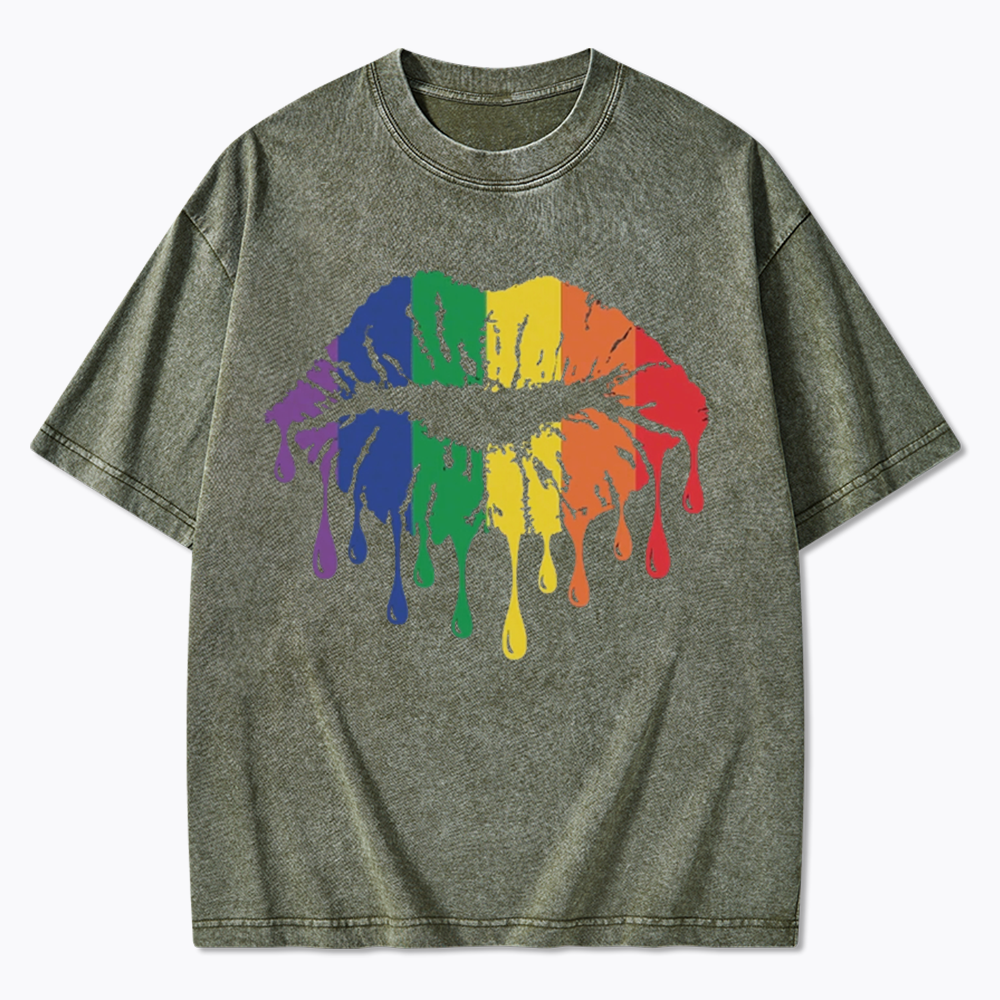 Rainbow Lips Washed T-Shirt