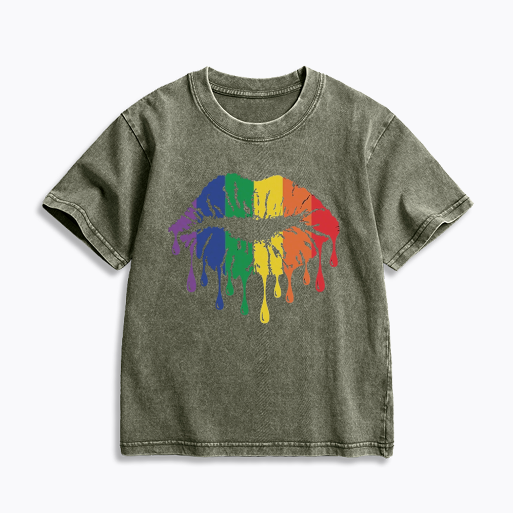Rainbow Lips Kids Washed T-Shirt