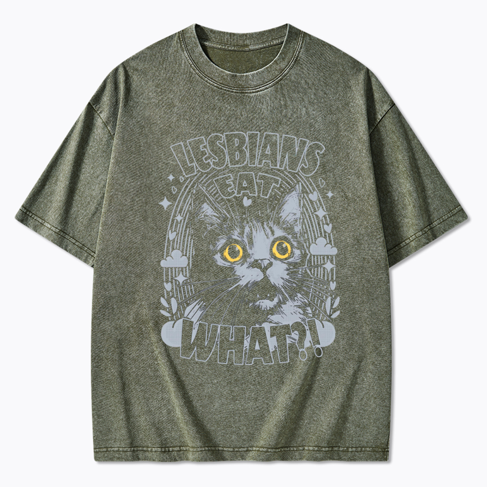 Cat LGBTQ Lesbians Eat what Washed T-Shirt