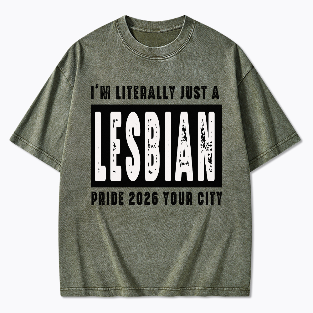 Personalized Location Lesbian Pride Washed T-Shirt