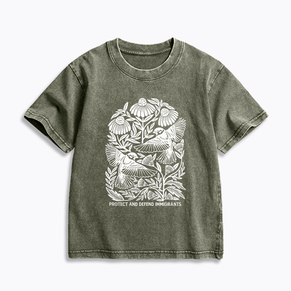 Protect and Defend Immigrants Kids Washed T-Shirts