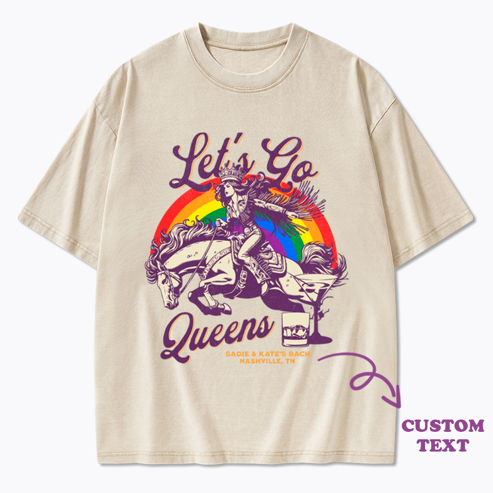 Personalized Let's Go Queens Bachelorette Party Washed T-Shirt
