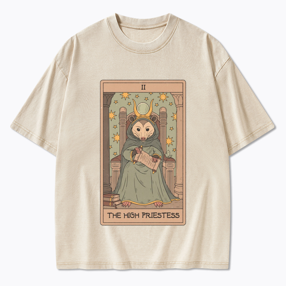 The High Priestess Possum Tarot Washed T-Shirt