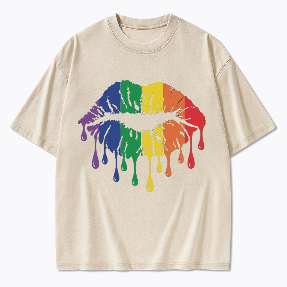 Rainbow Lips Washed T-Shirt