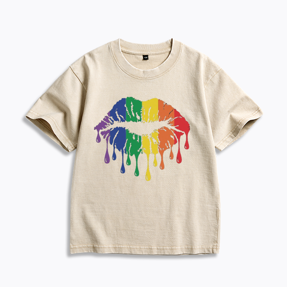Rainbow Lips Kids Washed T-Shirt