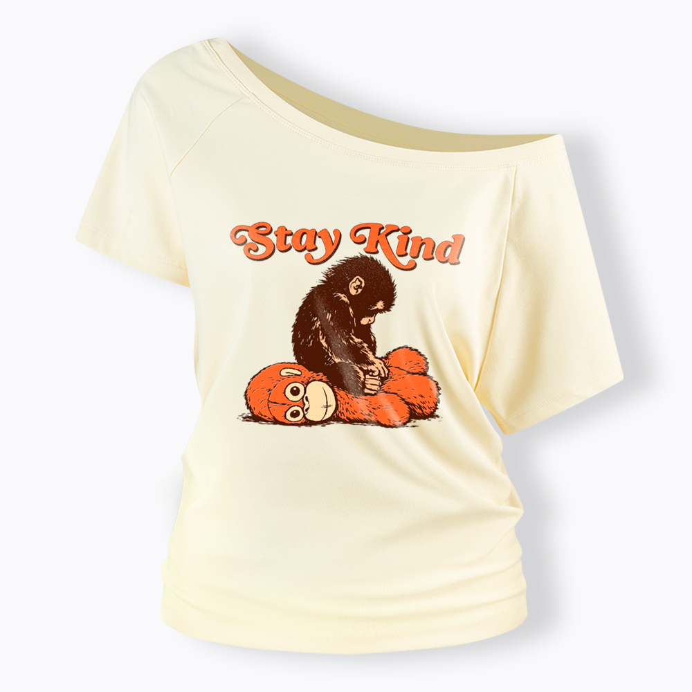 Punch Monkey Stay Kind Off Shoulder T-Shirt