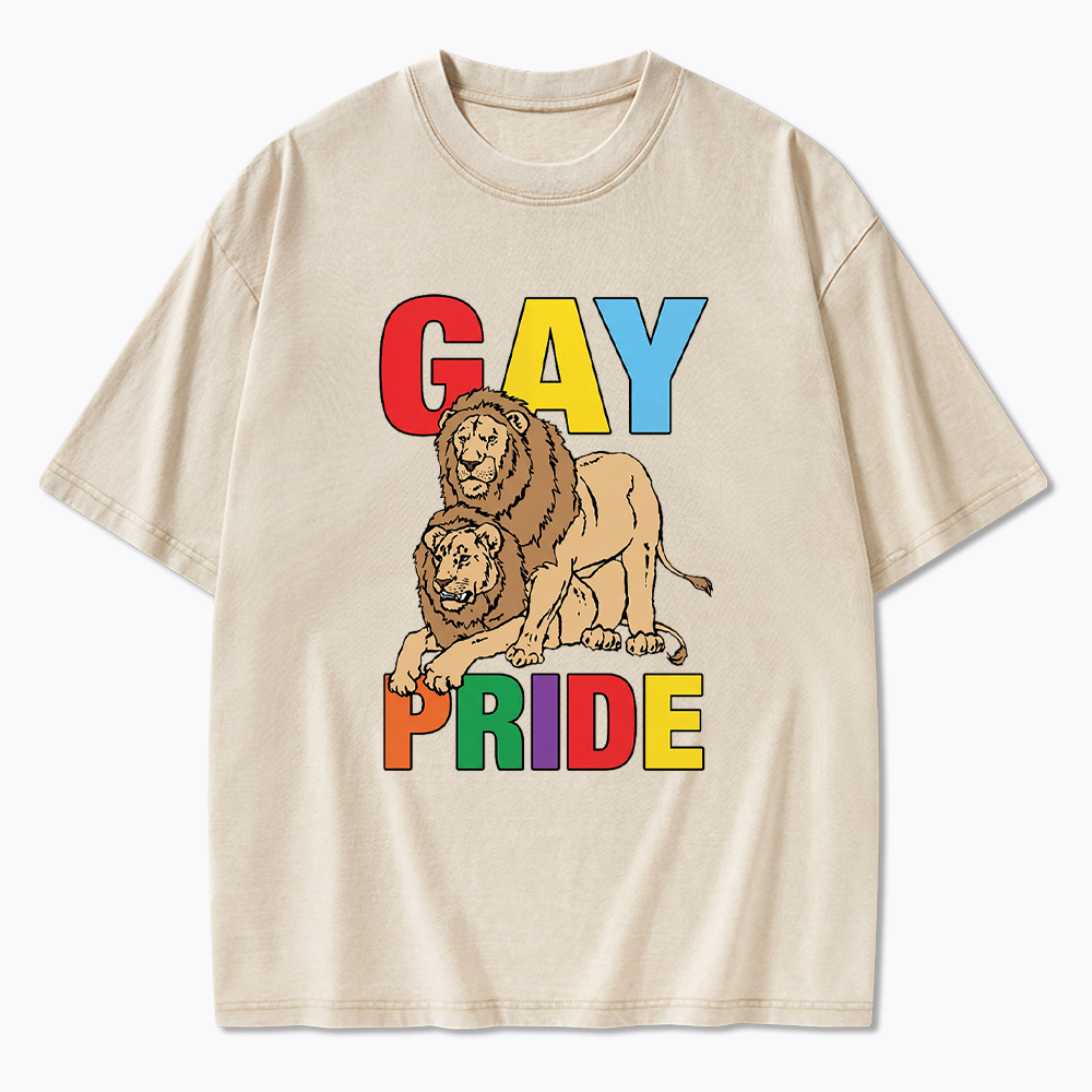 Funny Gay Pride Lion  Washed T-Shirt
