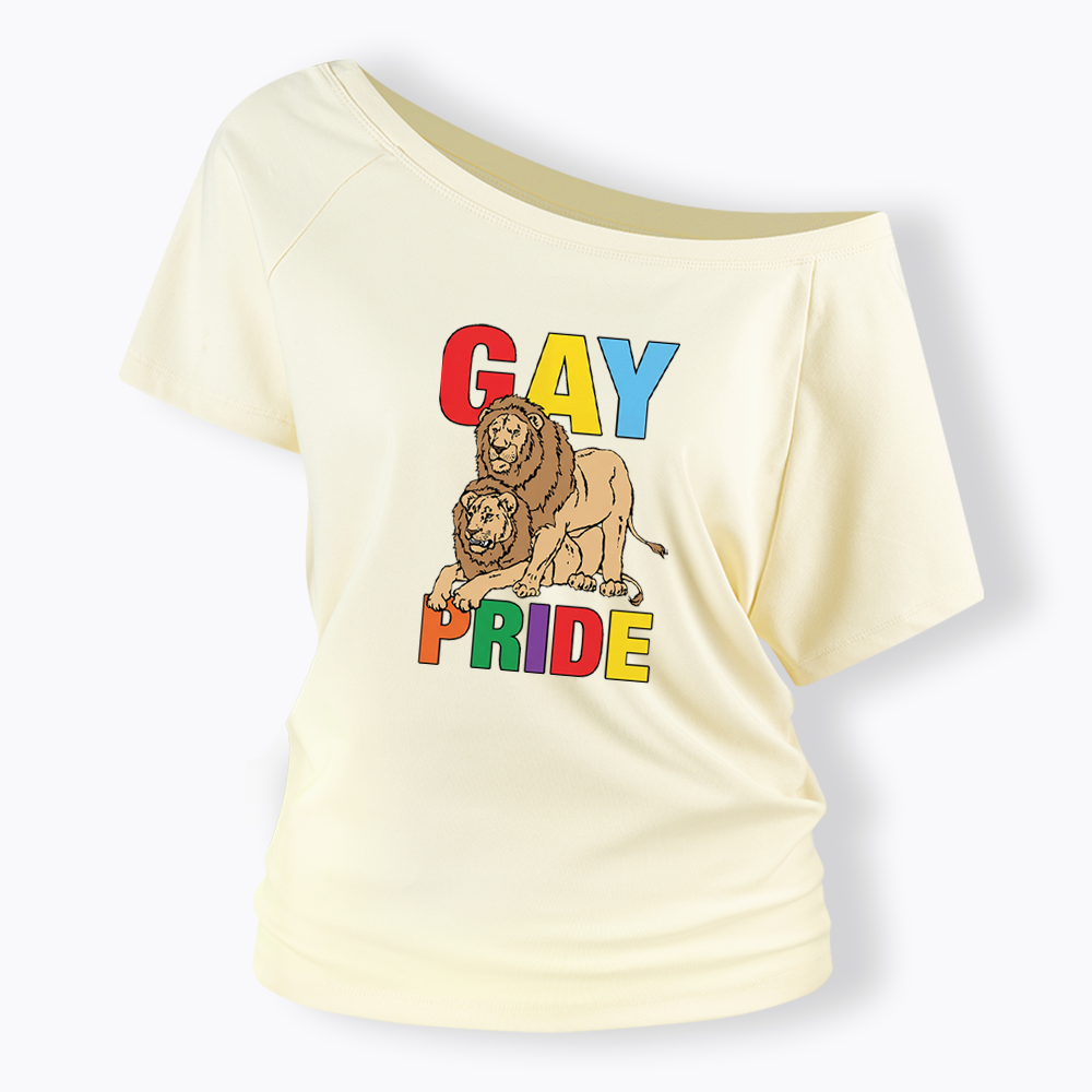 Funny Gay Pride Lion  Off Shoulder T-shirt