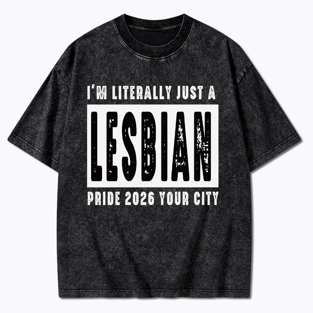 Personalized Location Lesbian Pride Washed T-Shirt