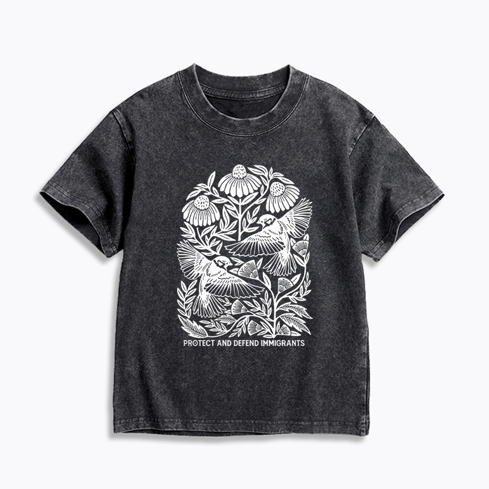 Protect and Defend Immigrants Kids Washed T-Shirts