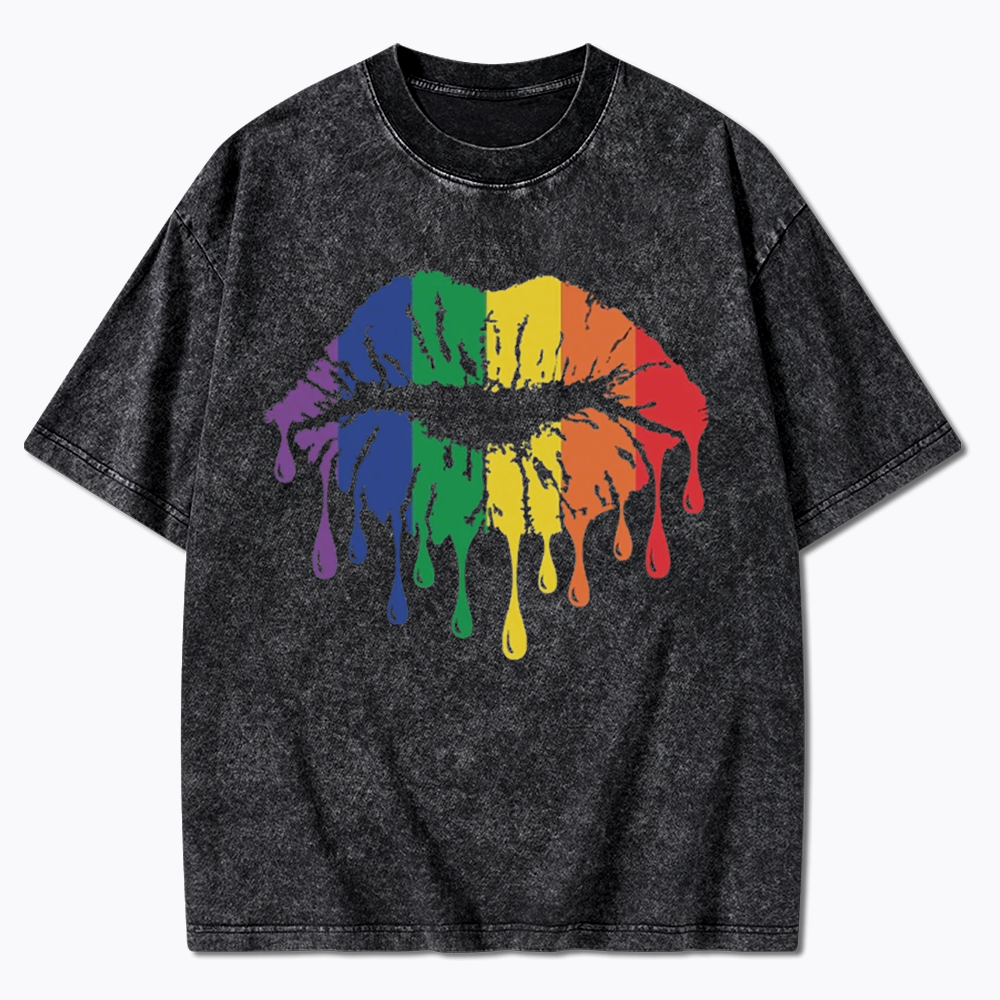 Rainbow Lips Washed T-Shirt