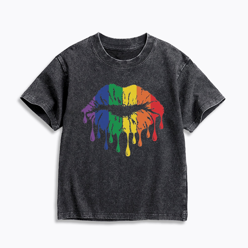 Rainbow Lips Kids Washed T-Shirt