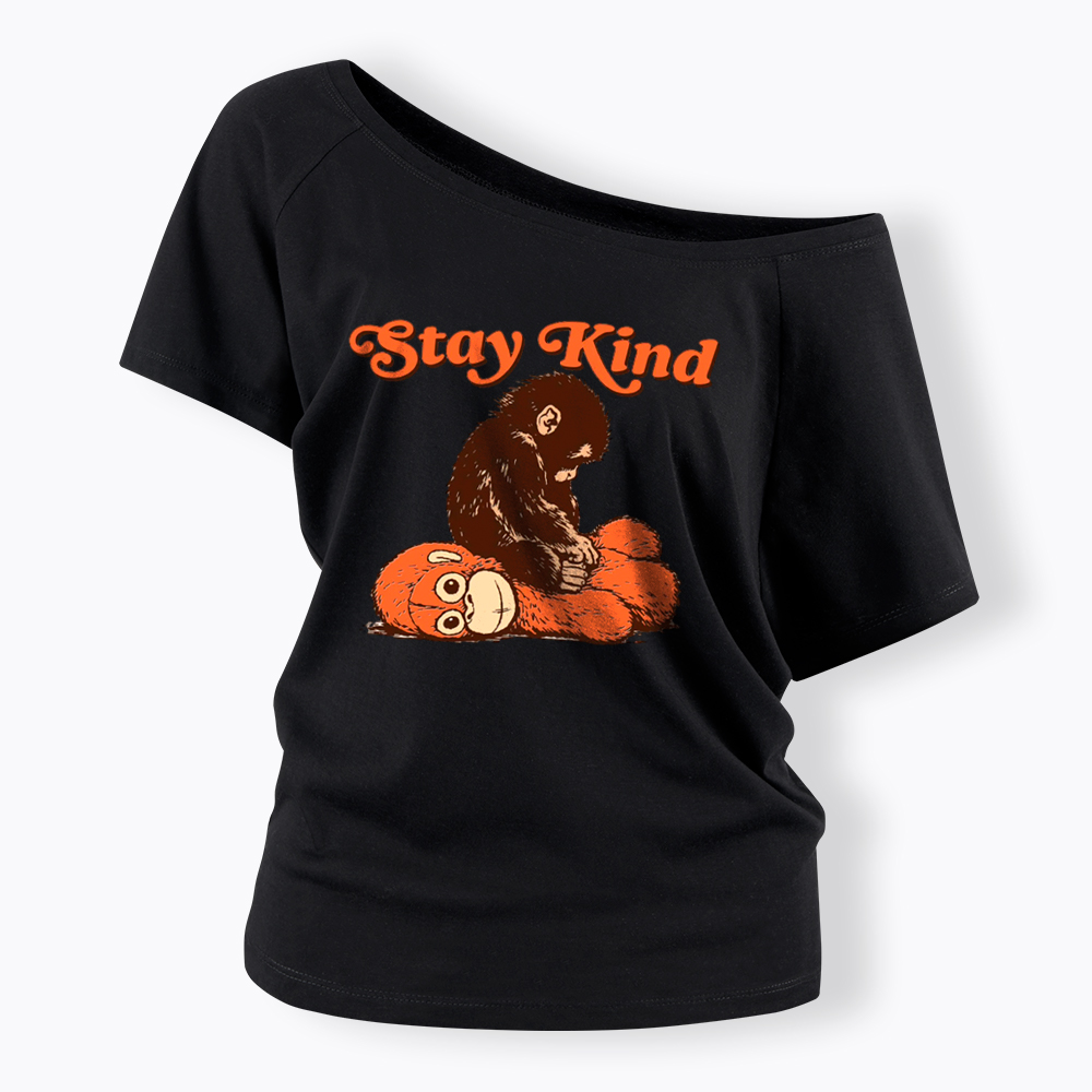 Punch Monkey Stay Kind Off Shoulder T-Shirt