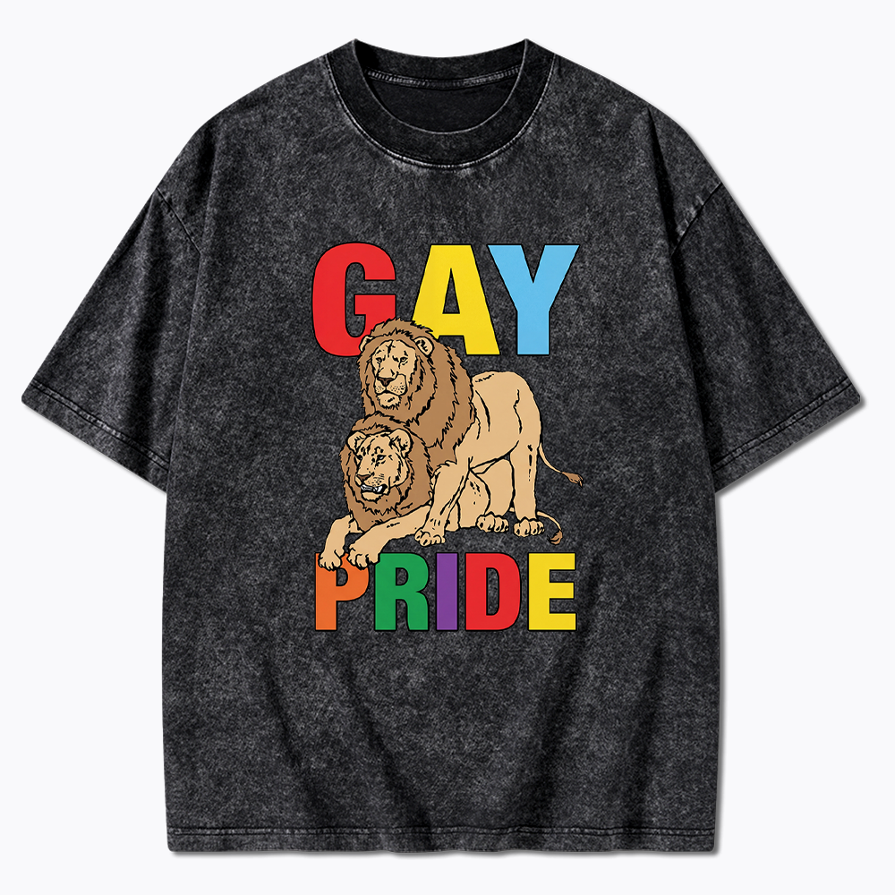 Funny Gay Pride Lion  Washed T-Shirt