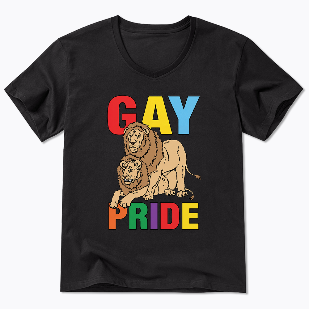Funny Gay Pride Lion  V-Neck Classic T-Shirt